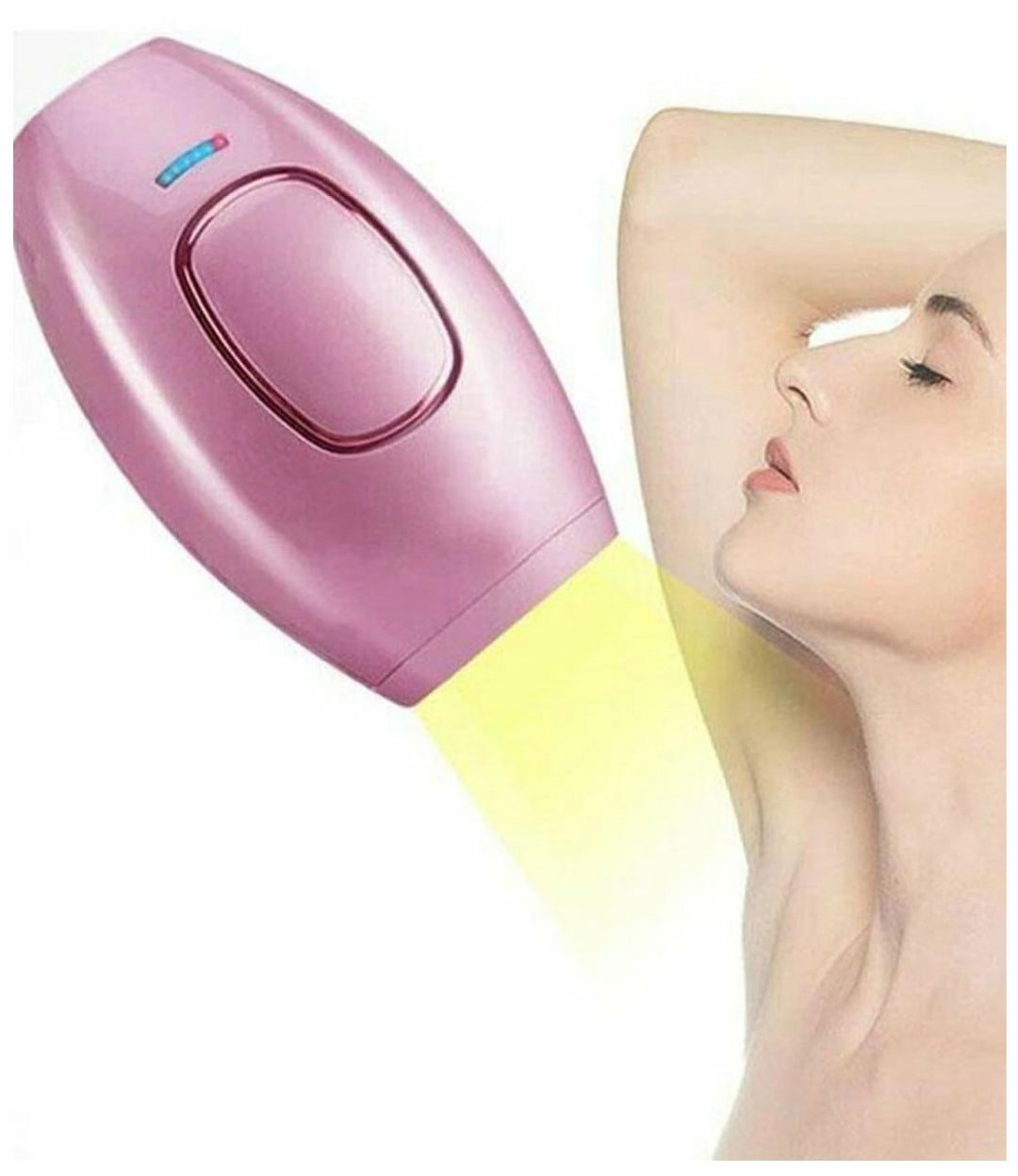 A woman treating her hair with the laser hair removal device