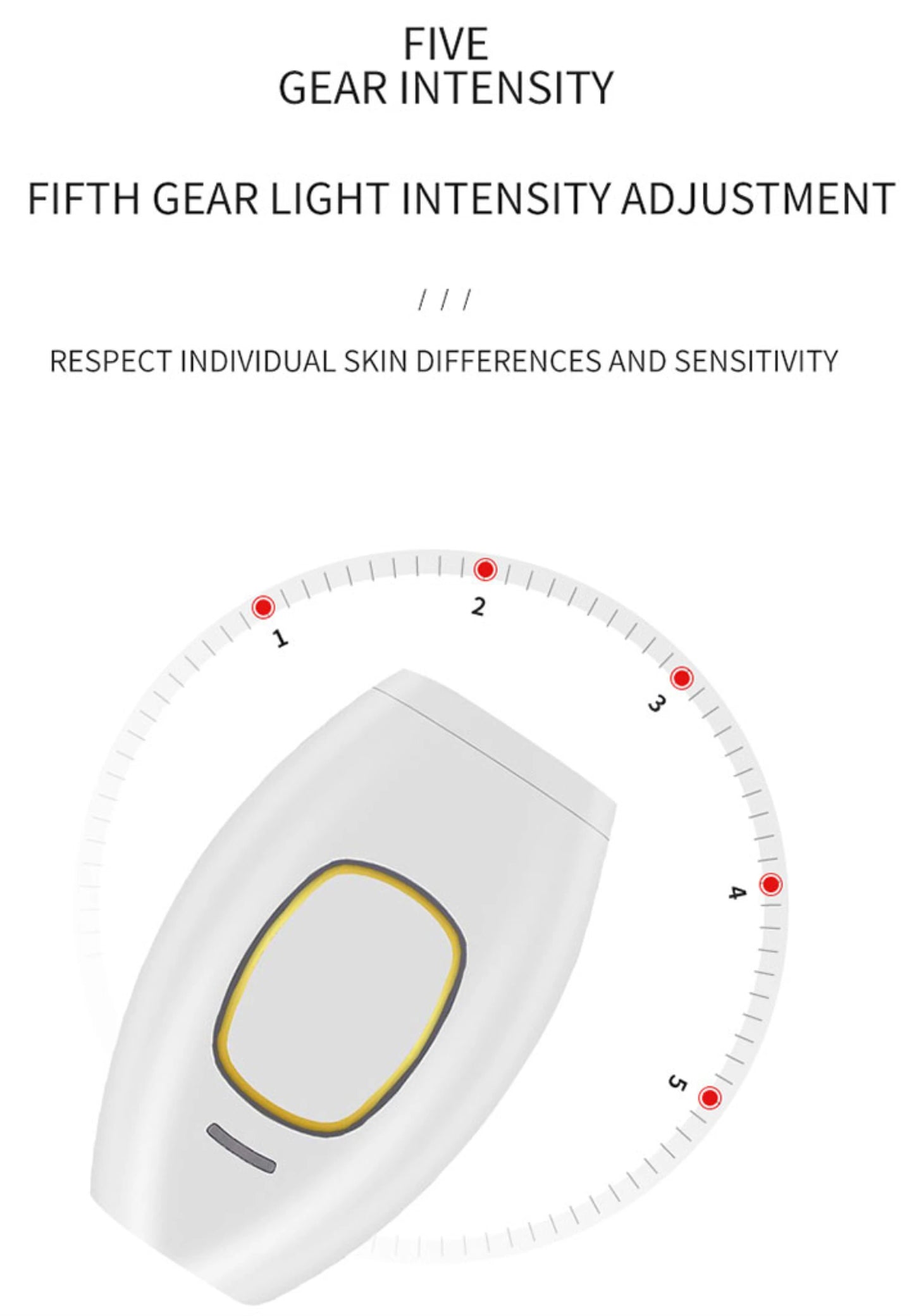 Close-up of the laser hair removal device's intensity adjustment settings