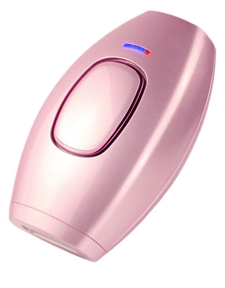 The pink laser hair removal device emitting a blue operational light