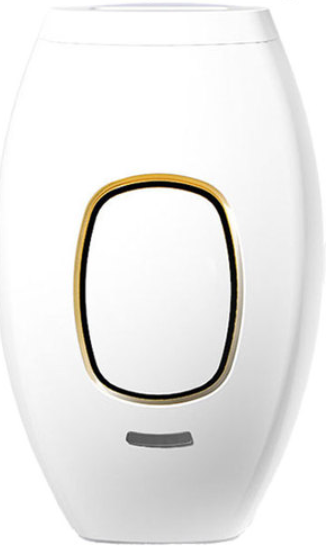 A white and gold laser hair removal device with a sleek design