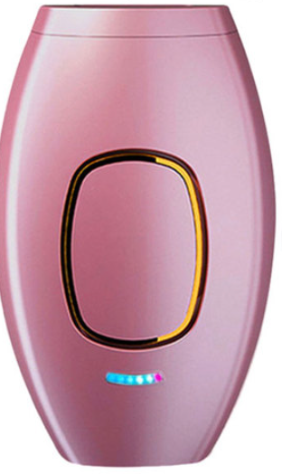 The laser hair removal device in a pink color with a single control button