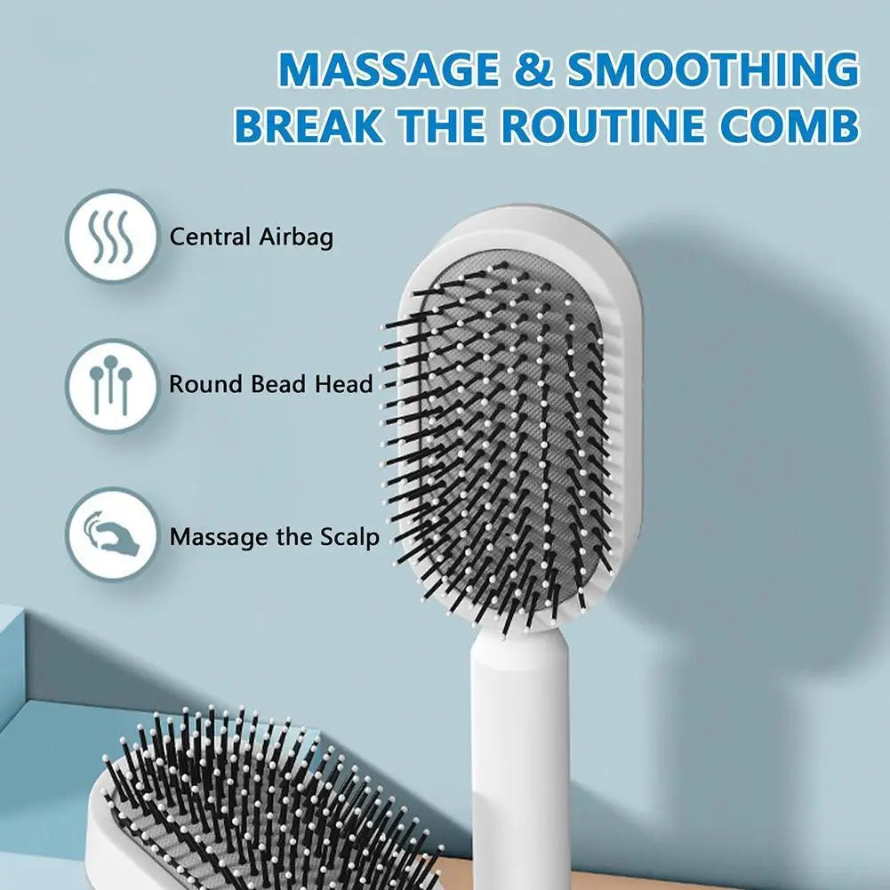 Self-Cleaning Hair Brush - 3D Air Cushion, Beauty, DIY, Elegant, Gift for Her, Hair Brush, Hair Care Revolution, Haircare, Luxury, Premium Quality, Scalp Massage, Self Cleaning, Self-Cleaning Comb, Stylish Hair Accessories, Women's Hairbrush